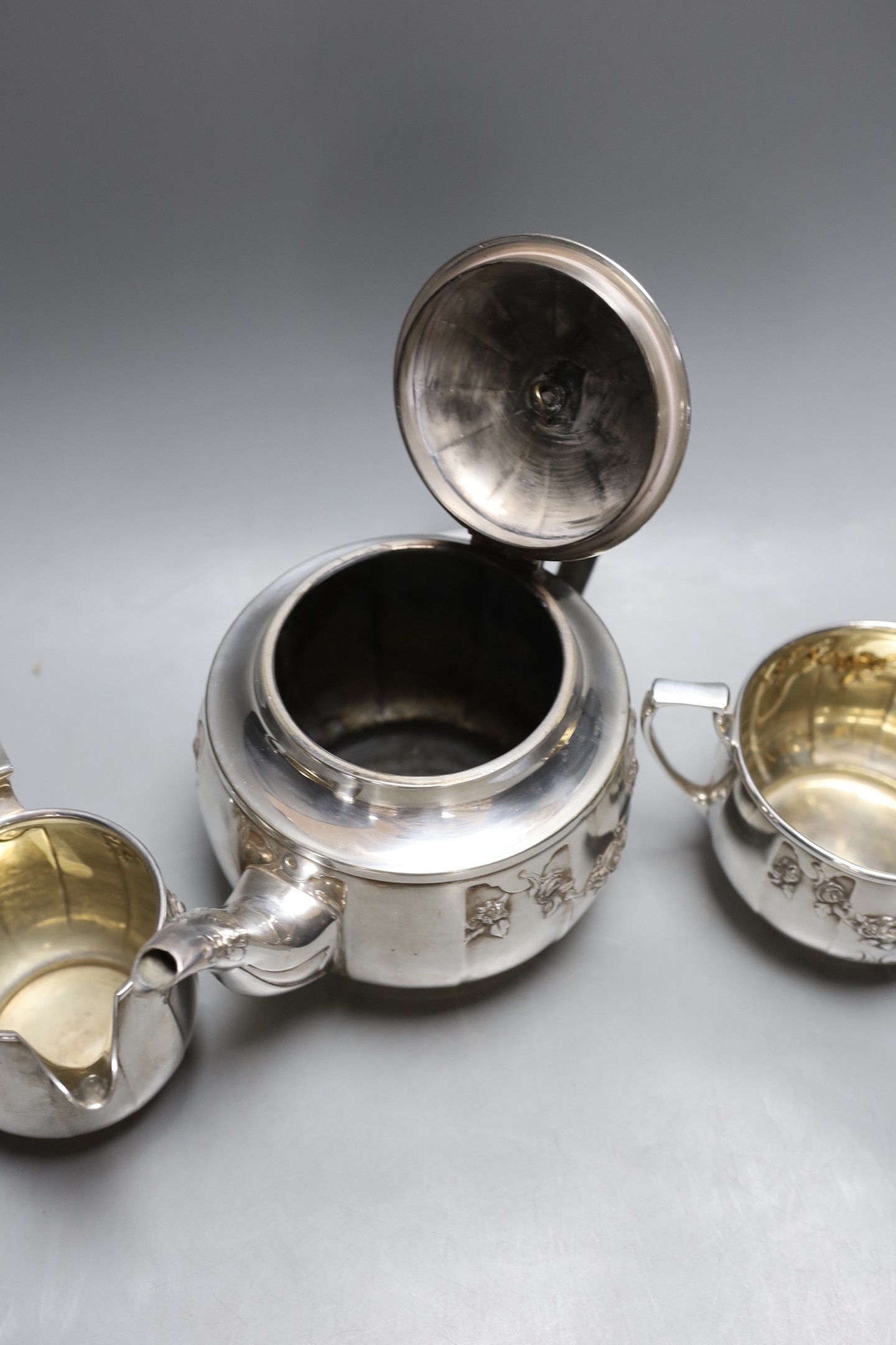 An Elkingtons silver plated three piece tea set
